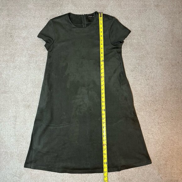 J McLaughlin Swing Dress Cap Sleeve Olive Green Faux Suede Size M Pockets - Picture 12 of 15